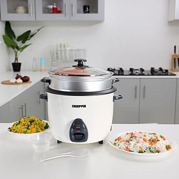 Geepas GRC4326 2.2L Electric Rice Cooker -Cook/Warm/Steam, High-Temperature Protection - Make Rice & Steam Healthy Food & Vegetables