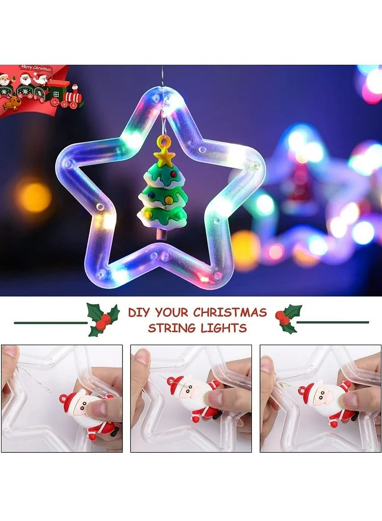 WILLED Christmas String Lights 120 LED Window Curtain Lights with Remote, Multicolor Waterproof Fairy Lights with Hanging Xmas Ornaments for Indoor Outdoor Xmas Tree Patio Garden