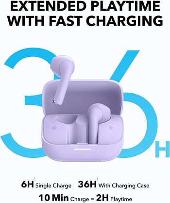 Soundcore Anker K20i Wireless Earbuds, Semi-In-Ear Bluetooth 5.3, 36 Hours Playtime, Fast Charging, Clear Sound and Calls with 2 ENC Microphones, Custom EQ, IPX5, App Control - Purple