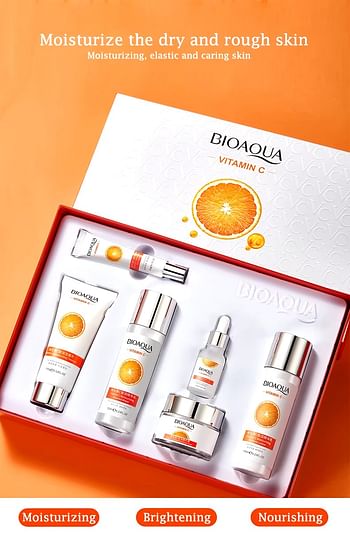 6Pcs BIOAQUA Vitamin C Skin Care Sets Moisturizing Hydrating Eye Face Cream Facial Serum Cleanser Skin Care Set