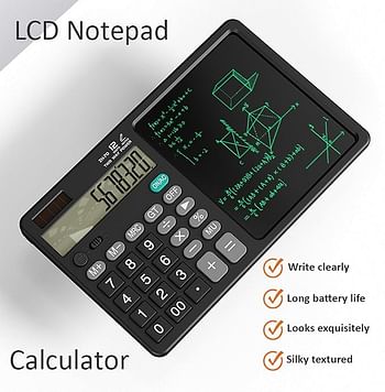 Big Desktop Calculator & 7.5 Inch LCD Writing Tablet/Pad 2in1, 2 Stylus 2 Take Notes/Leave Messages, 280 g, Use 4 Accounting/Arithmetic in Office, School, Home/Business Gift, Black Case & Screen, Green Ink