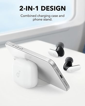 soundcore R50i NC by Anker Noise Cancelling Earbuds Strong and Smart Noise Cancelling Powerful Bass 45H Playtime 2-in-1 Case and Phone Stand IP54 Wireless Earbuds, Bluetooth 5.4 App Control - White