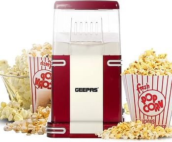 1200W Electric Popcorn Maker, Makes Hot, Fresh, Healthy and Fat-Free Theatre Style Popcorn Anytime, On/Off Switch, Oil-Free Popcorn Popper Geepas – Red & White