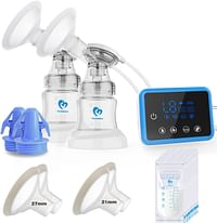 Bellababy Electric Breast Pump Portable Touch Control LED Timer Display, 4 Modes & 9 Levels Efficient Suction Double Breast Pump, Comes with 21mm /24mm/27mm Flanges