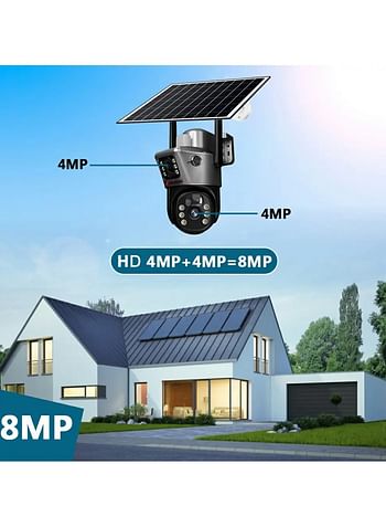 4G Dual Lens Dual Screen Battery CCTV with Motion Detection and Automatic Tracking, Surveillance Camera Wireless Solar Camera