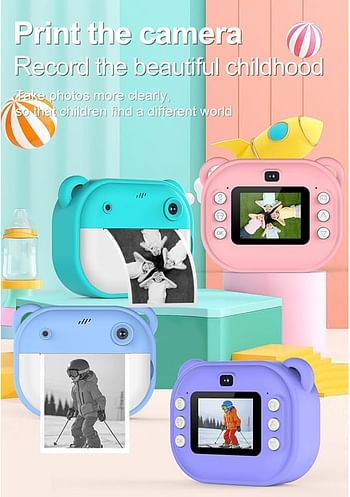 Children's Camera Instant Camera for Children Dual Lens Digital Camera 1080P 2 Inch Screen 3 Rolls Thermal Papers