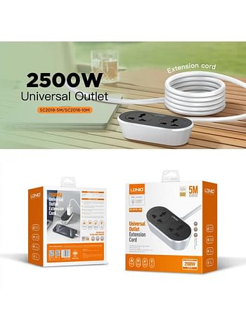 LDNIO SC2018-5M Universal Outlet Extension Cord with Fast Charging