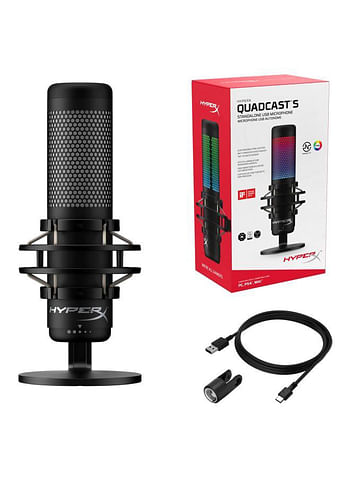 HyperX QuadCast S – RGB USB Condenser Microphone for PC, PS4 and Mac, Anti-Vibration Shock Mount, Pop Filter, Gaming, Streaming, Podcasts, Twitch, YouTube, Discord, Black