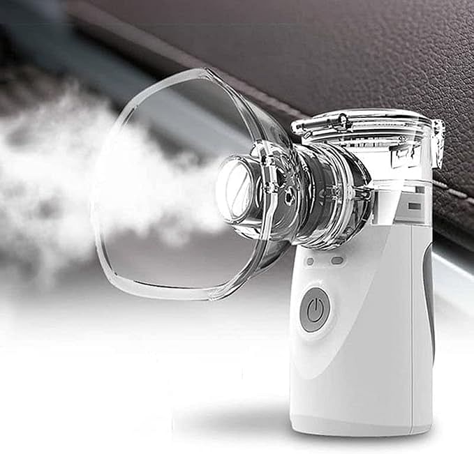 Portable Mesh Nebulizer Inhaler Machine Mini Handheld Steam Humidifier Vaporizer Cool Mist For Adults & Kids Respiratory Tract, Home Inhalation Rechargeable Easy To Use Nebulization Device Effective for Respiratory Ailments Relief USB/Battery White/Grey