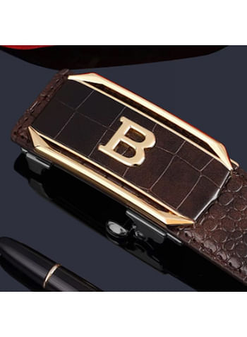 Leather Belt for Men Crocodile Pattern Dress Belt with Automatic Buckle Adjustable Fit for Formal and Casual Wear Brown