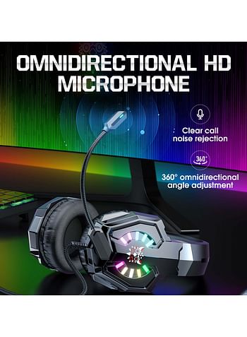 onikuma X32 Gaming Headset Wired Over-Ear Gaming Headphones with Mic & RGB Light for PS4/PS5/XOne/XSeries/NSwitch/PC