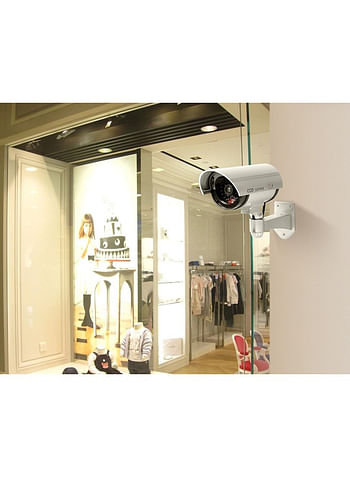 We Happy Dummy CCTV Security Camera with Flashing LED Light, Adjustable Fake Surveillance System Waterproof Bullet Design Safe For Outdoor Indoor Use