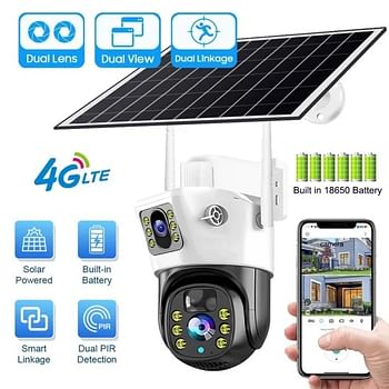 V380 Solar P6A Dual Lens 4G Sim Camera Solar Panel Outdoor Low Powered Cam Color Night Vision PIR Alarm Two Way Audio Solar CCTV IP Camera