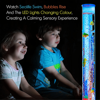 Electric Fake Fish Tank 90 cm Aquarium Lamp with Led Glowing Colours Changing Lights and Sensory Bubble Tube Lamp - Artificial Fish Tank With Fish - Night Light