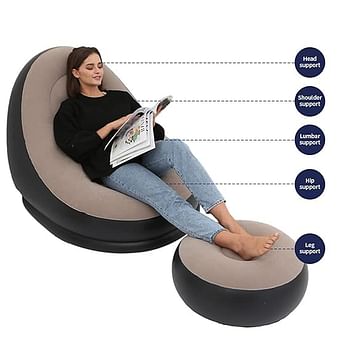 Inflatable Lounge Chair for Adults, Folding Portable Lazy Sofa with Foot Stool Lazy Flocking Recliner Chair Air Couch Sofa for Indoor Livingroom Gaming Bedroom Office Balcony, Outdoor Travel Camping