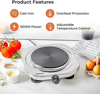 Stainless Steel Single Hot Plate, Indicator Light, GHP32023 | Adjustable Temperature Control | Overheat Protection| Non-Slip Feet | Auto Thermostat | Hot Plate for Kitchen Camping