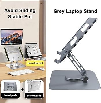 Foldable Adjustable Laptop Stand for Desk Computer Riser 360 Rotating Ergonomic iPad Tablet Holder Aluminum Raised Table for Portable Monitor 10 to 17 Inch Notebook, Space Gray