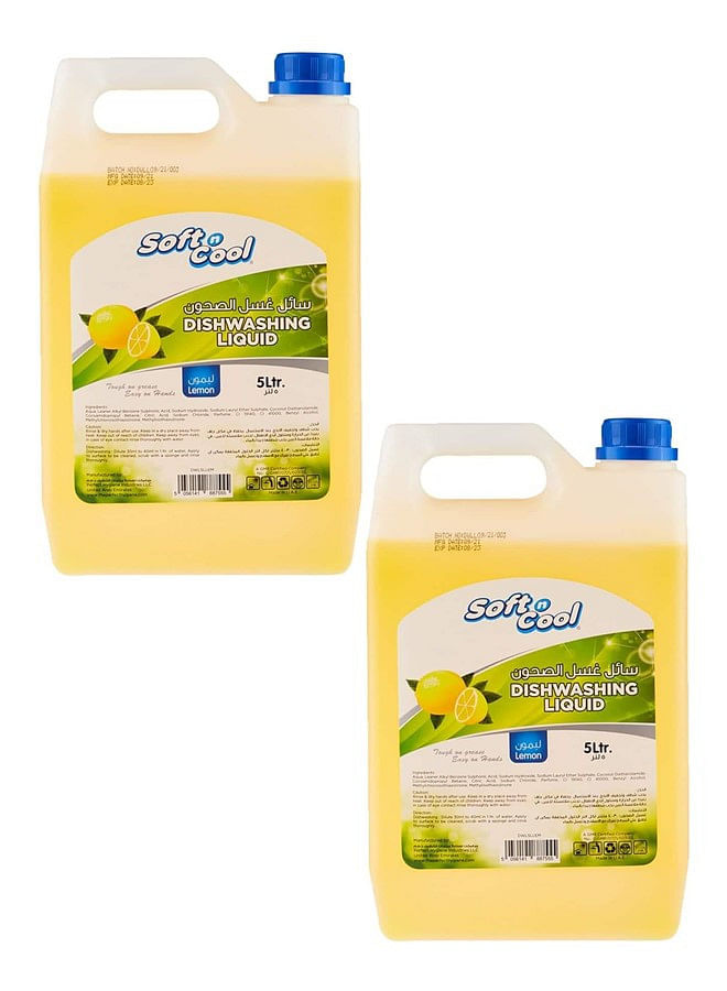 2 Pcs Soft n Cool Dishwashing Liquid 5 Litre Powerful Grease Cutter Ideal for All Kitchen Surfaces