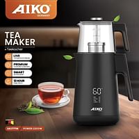 ماكينة صنع الشاي والقهوة Aiko AK177TM ذات الهيكل المصنوع من الفولاذ المقاوم للصدأ بتصميم جميل، 2200 واط، فلتر فولاذي، سعة 2 لتر، شاشة عرض درجة حرارة إبريق الشاي، إبريق شاي زجاجي مقاوم للكسر، أسود