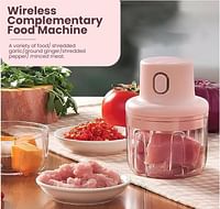 Electric Garlic Chopper Garlic Crusher Cordless Food Processors Stay-Sharp Blade One Touch Pulse USB Rechargeable - Pink