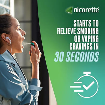 Nicorette QuickMist Cool Berry Mouthspray Smoking or Vaping Cessation Aid, designed to start reducing cravings in 30 seconds