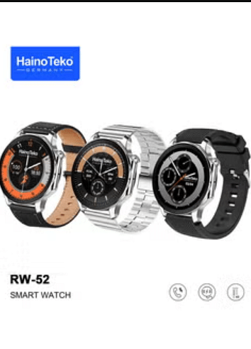 Haino Teko Germany RW52 Round Shape AMOLED Display Smart Watch With 3 Pair Straps For Mens and Boys Silver