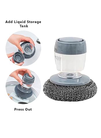 Stainless Steel Pan Sponge - Dish Soap Dispenser, Dishwasher Cleaning Brush, Pot Scan Pad, Metal Dish Scrubber, for Kitchen - Multicolour