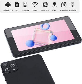 C idea Android Tablet 7 Inch,Android 12 Tablet,Quad Core Processor,6GB RAM 128GB ROM,512GB Expand,Front 5MP Rear 8MP Dual Camera,TF mini Screen,Google Certified Tablet with WiFi CM515(black)