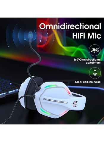 Onikuma X27 Wired Gaming Headset Removable Cat Ears Headphones with Microphone - White