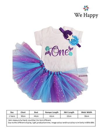 4 Pieces 1st Birthday Baby Girl Costume Mermaid Under the sea Theme Princess Photoshoot Dress ONE Printed Party Wear with Tutu Skirt, Cake Topper and Floral Headband - White Purple