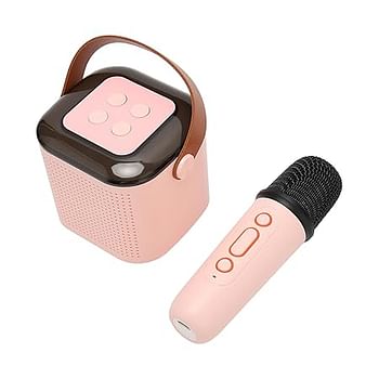 Wireless Speaker Microphone Set, Exquisite Powerful Mini Karaoke Machine RGB Light for Phone for Travel (Pink)