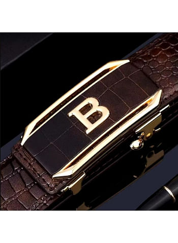 Leather Belt for Men Crocodile Pattern Dress Belt with Automatic Buckle Adjustable Fit for Formal and Casual Wear Brown