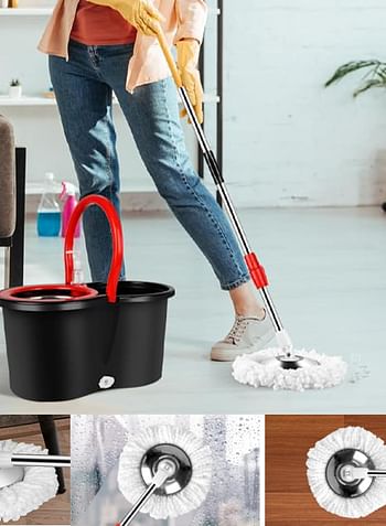 Spin Mop and Bucket with Wringer Set, 360° Spinning Mop Bucket System, Stainless Steel Extended Handle for Floor Cleaning Home Office-Multicolour