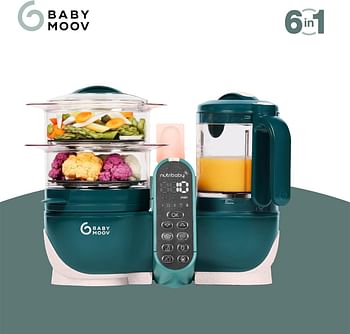 Babymoov - Nutribaby(+) 6-in-1 Multi-Purpose Food Processor | Steam Cooker, Blender, Large Capacity for Baby, Ideal for Batch Cooking - Opal Green