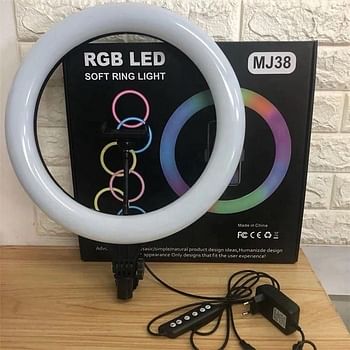 MJ38 RGB Circle Photography Lighting Led RGB Ring Light with Phone Tripod Stand for Selfile Live