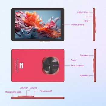 C idea 9inch Tablet Android 13 Tablet,8GB RAM, 512GB ROM,5G LTE with SIM Card Slot,1280 * 800 IPS Display,8000mAh Battery,WiFi & Bluetooth - Includes Protector Case & Stylus,CM935pro (Red)