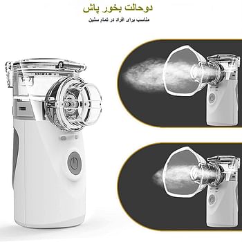 Portable Mesh Nebulizer Inhaler Machine Mini Handheld Steam Humidifier Vaporizer Cool Mist For Adults & Kids, Respiratory Tract, Home Inhalation Rechargeable Easy To Use Nebulization Device Effective for Respiratory Ailments Relief USB/Battery White/Grey