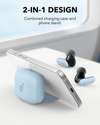 soundcore R50i NC by Anker Noise Cancelling Earbuds, Strong and Smart Noise Cancelling, Powerful Bass, 45H Playtime, 2-in-1 Case and Phone Stand, IP54, Wireless Earbuds, Bluetooth 5.4, App Control - Light Blue