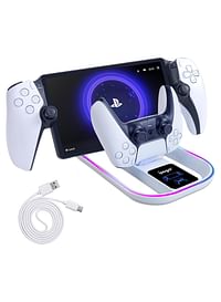 PS Portal Charging Dock Station for PS5 Portal Remote Player and PS5 Controller Charging Stand for PS Portal with RGB Light and USB C Charging Cable