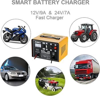 Anesty Car Battery Charger, 12V/24V 20A 20Amp Heavy Duty Battery Charger, Ideal for Various Vehicle Cars Vans Tractors Lead-acid Batteries