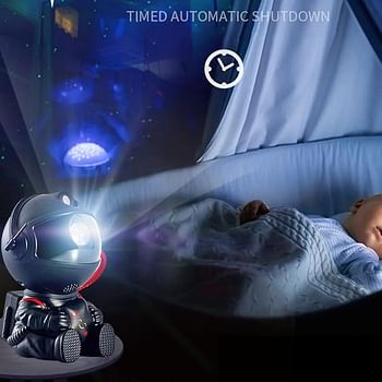 Kids Gift Projector Lamp Modern Black Astronaut with Aurora Space Star LED Light