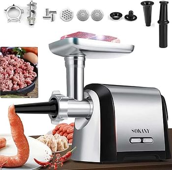 SOKANY SK-088 3200W Electric Meat Sausage Maker, 3 in 1 Kitchen Sausage Filler with 3 Hole Slices Stainless Steel Sausage Attachment, Stuffing, Kebbe Attachment