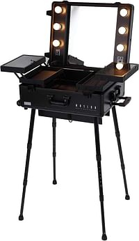 MAYLAN Makeup Train Stand Case With Pro Studio Artist Trolley And Lights, Black - Medium