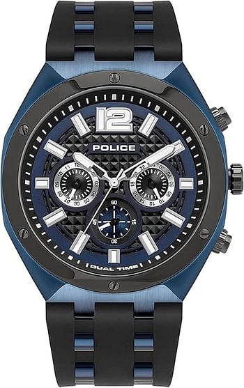 Police Men's Silicone Strap Chronograph Wrist Watch P 15995JSBLU-03P - Black/Blue