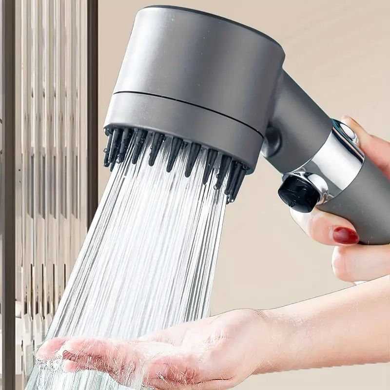 1pc Pressurized Handheld Shower Head 3 Modes Adjustable Water Output Shower Head Round Massage Shower Head Shower Sprinkler