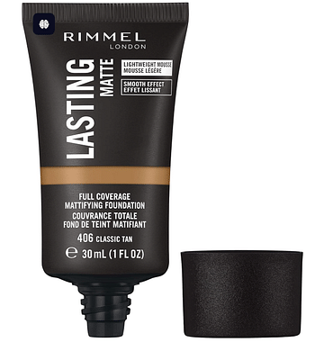 Rimmel Lasting Matte Full Coverage Light-weight Foundation 30ml, 406 Classic Tan