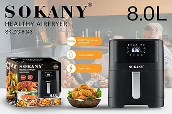 Sokany, Digital Air Fryer 8 L 2000 Watt Sk-Zg-8043 - Black