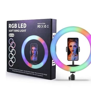 MJ36 RGB soft ring light Circle Photography Lighting 16 colour Led RGB Ring Light with Phone Tripod Stand