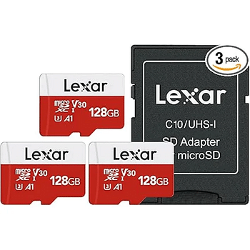 بطاقة ذاكرة ليكسار سعة 128 جيجابايت من سلسلة E-Series Micro SD مع محول (3 عبوات)