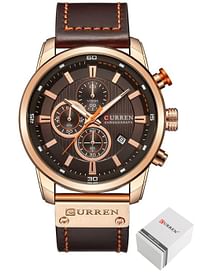 CURREN Men's Water Resistant Sport Chronograph Watches Military Multifunction Leather Quartz Wrist Watches - Gold Brown